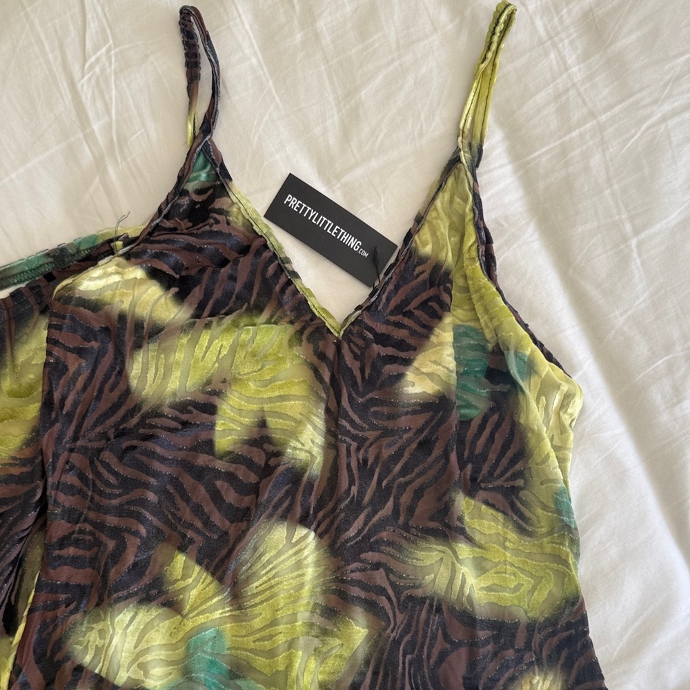 PrettyLittleThing Lime and Black Zebra Maxi dress